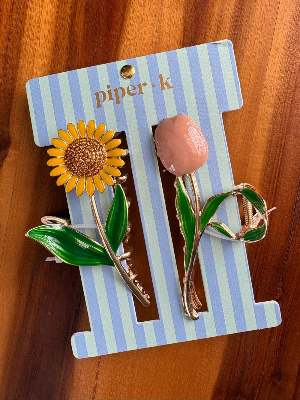 Piper K Sunflower Tulip Metal Hair Claw Clips Set 2 Pack NWT Gold
